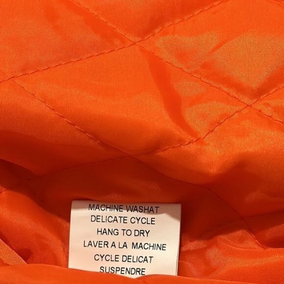 Dabwoods Orange Satin Bomber Jacket With Striped Ribbed Trim & Snap Buttons - Picture 5 of 12